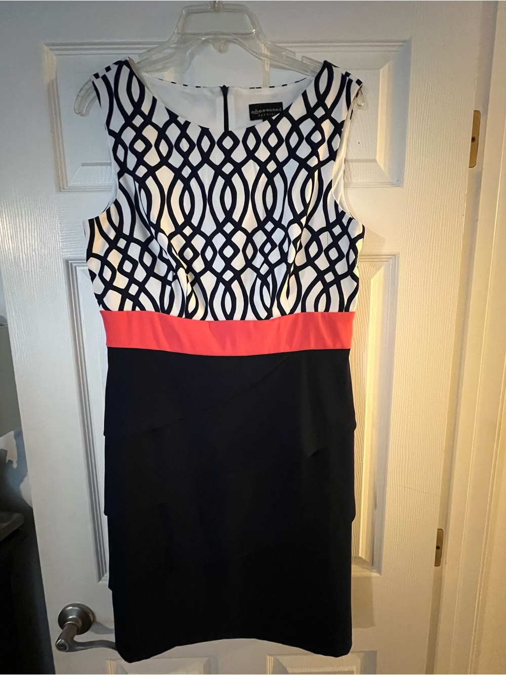connected apparel Black, White & Coral Midi Sheath Dress